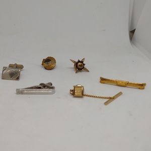 VTG Lot of 6  Gold & Silver Tone Decorative Tie Clips Pin Tacks Cufflink Jewelry